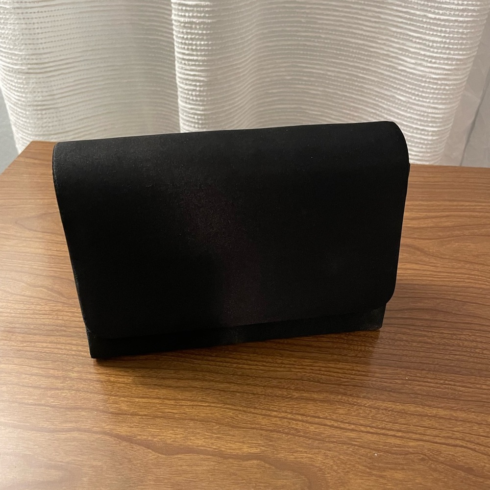 Black Satin Formal Clutch Purse With Shoulder Strap